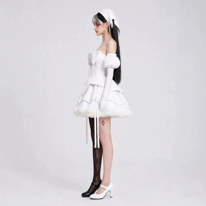 Alien Stage Zombie Stage Mizi  Sua Cosplay Costume White Dress Full Set Adult Women Halloween Comic Con Anime Role Play Outfit