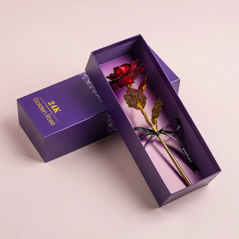 Artificial 24k Plated Rose With Love Holder Box Gift for Mothers Day Valentines Day Birthday Anniversary Thanksgiving Present