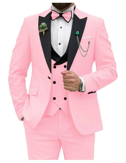 Royal blue Men Suits Slim Fit 3 Piece Double Breasted Suit Men Wedding Prom Party Business(Blazer+Vest+Pants)