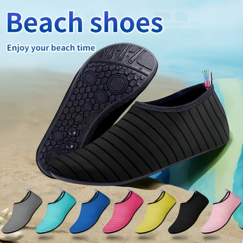 Unisex Hard Sole Striped Water Shoes | Quick-Dry Barefoot Beach & Swim Shoes for Hiking, Wading, Yoga, Fitness, Surfing, Diving