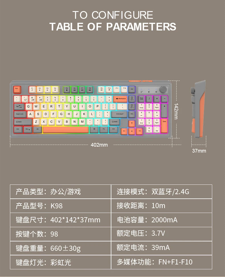 Dual-Mode Wireless Keyboard and Mouse Set 2.4G Dual Bluetooth Keyboard RGB Gaming Keyboard Mouse Kit Mechanical Feel Keyboard