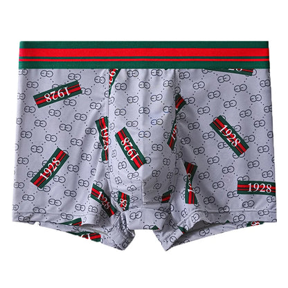 5PCS Ice Silk Men's Underwear Thin Ice Breathable Trendy Light Luxury Men's Underpants Fashion Mid Waist Loose Men Boxer Shorts