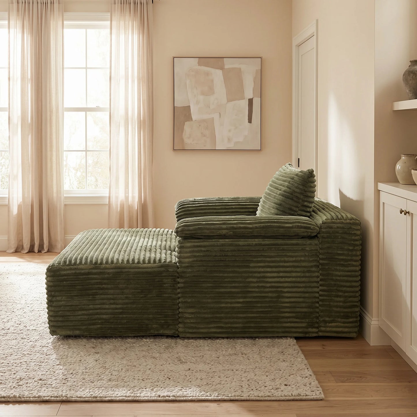 67" Oversized Sofa Bed, Corduroy Fabric Lounge Chair with Armrests & Pillows, Soft Cushioned Comfort Sleeper Reading Chair, Ideal for Living Room, Bedroom, Home Theater