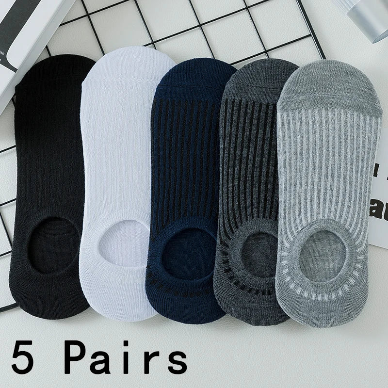 5pairs Men's Fashion Sports Socks, Striped Cotton Sweat Absorption Breathable Comfortable Ankle Socks