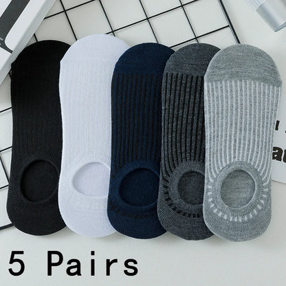5pairs Men's Fashion Sports Socks, Striped Cotton Sweat Absorption Breathable Comfortable Ankle Socks