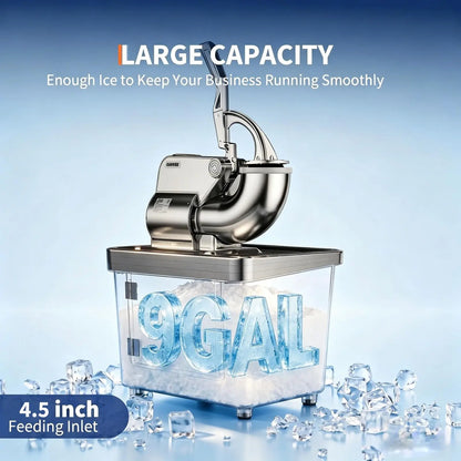 Commercial Ice Crusher Machine with 4 Blades, 2000RPM 750LBS/H Ice Shaver with 2LBS Hopper Capacity, 350W Stainless Steel Snow Cone Machine for Home Use, Bars, Cafes, Parties