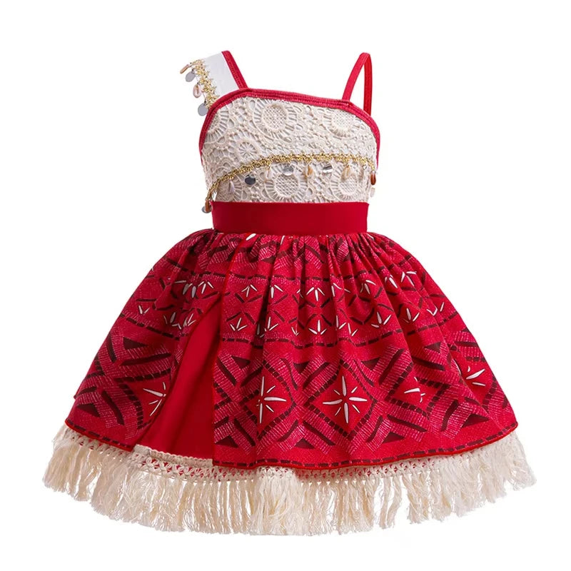 New Movie Moana 2 Dress for Girls Adventure Costume Girl Princess Fancy Clothes Children Vaiana Carnival Party Necklace Pig Set