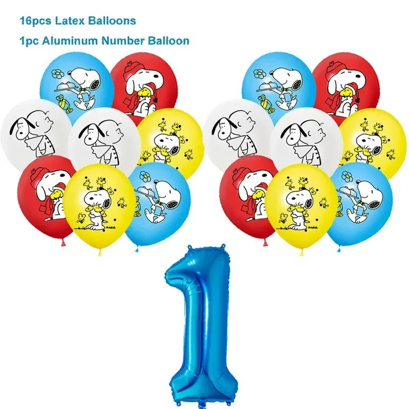 Happy Birthday Party Decorations Dog Banner Flag Foil Latex Balloons White Anime Supplies Baby Boy Girl Kids Cute Toy Gifts