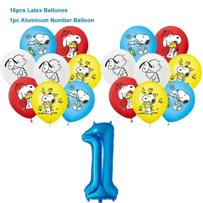 Happy Birthday Party Decorations Dog Banner Flag Foil Latex Balloons White Anime Supplies Baby Boy Girl Kids Cute Toy Gifts