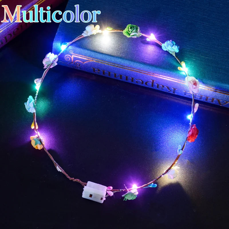 10-300pcs LED Flower Crowns Light Up Headbands Glowing Flower Crown Garland Glow in the Dark Headband for Wedding Party
