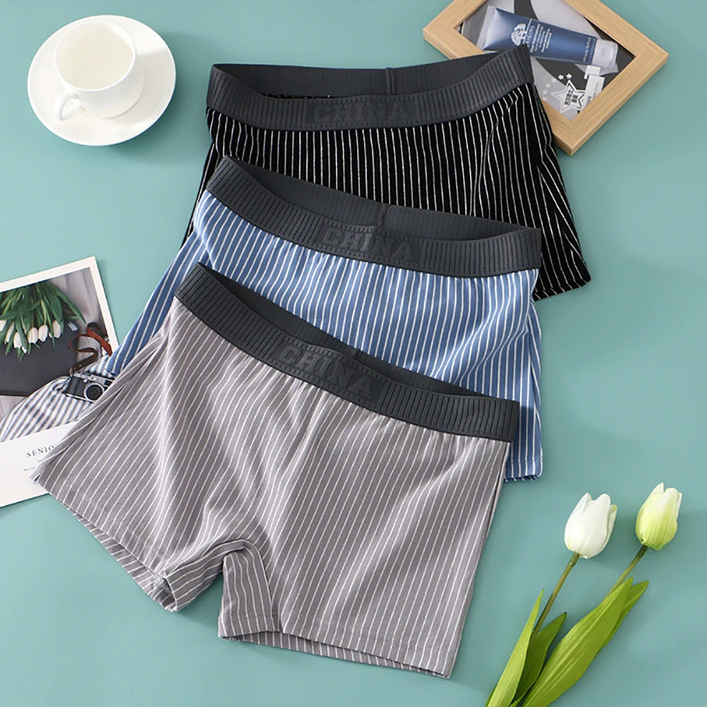 3PCS/Pack 100% Cotton Soft Panties Woman Trendy Striped Female Underwear Summer Breathable High Elastic Mid-rise Waist Boyshort