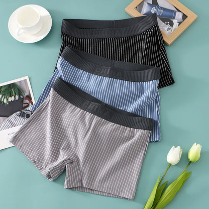 3PCS/Pack 100% Cotton Soft Panties Woman Trendy Striped Female Underwear Summer Breathable High Elastic Mid-rise Waist Boyshort