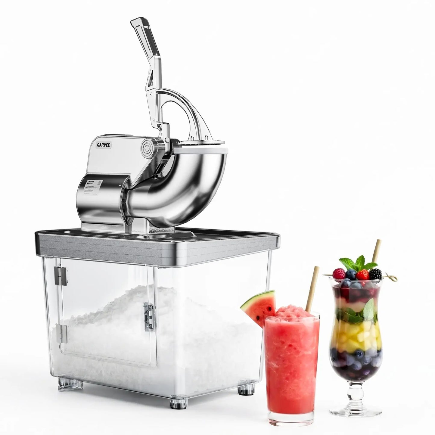 Commercial Ice Crusher Machine with 4 Blades, 2000RPM 750LBS/H Ice Shaver with 2LBS Hopper Capacity, 350W Stainless Steel Snow Cone Machine for Home Use, Bars, Cafes, Parties