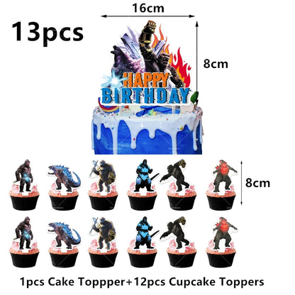 Monster Godzillaed Vs King Konged Happy Birthday Decoration Party Supplies Balloons Banner Backdrop Cake Topper Cup Plate Napkin