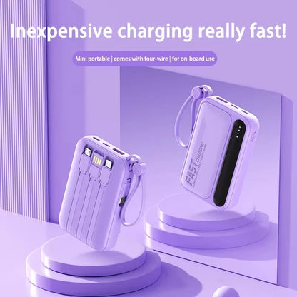 Lenovo 4 Built-in Type C Cables Mini Fast Charging 500000mAh Power Bank Compatible With iPhone Samsung Android Smart Mobiles