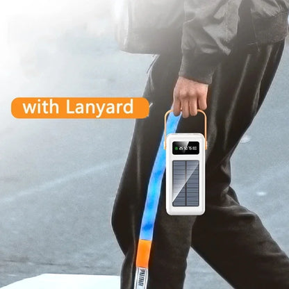 100000mAh Power Bank Portable Charger with Solar Panel, Fast Charging External Battery Pack, 4 Cables, Flashlight