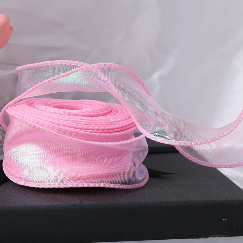 40mm 10Yards Fishtail Organza Ribbon Reflective Iridescent Wavy Edge Ribbon for Gift Wrapping DIY Bow Bouquet Voile Ribbons