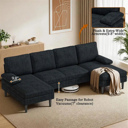 U-Shaped Sectional Couches or Living Room, 101 Inch ern ular Soa with Double Chaise Lounge, Comy Chenille abric 4-Seat Couch Set