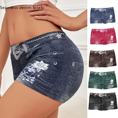 1PC Plus Size Women's Seamless Denim Briefs High-Stretch, Breathable, Mid-Rise, Boxer Briefs All-Season Wear