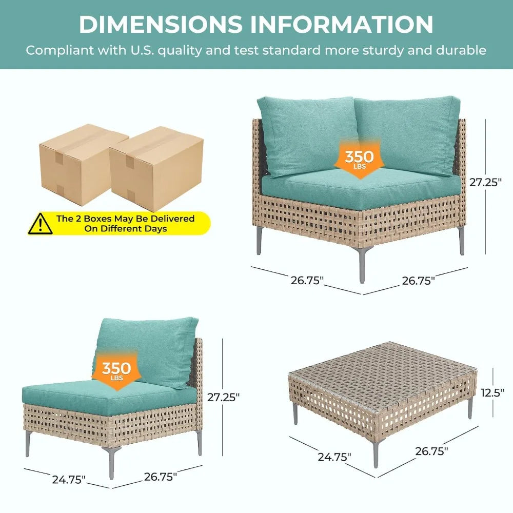 7-Piece Wicker Patio Furniture Set, Boho Outdoor Conversation Set Sectional Sofa with Water Resistant Thick, Customized