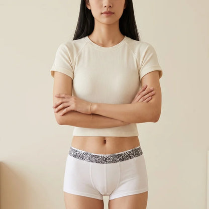 Women Cotton Boyshort Panties Letter Wide Waistband Mid Waist Breathable Soft Comfortable Ladies Underwear
