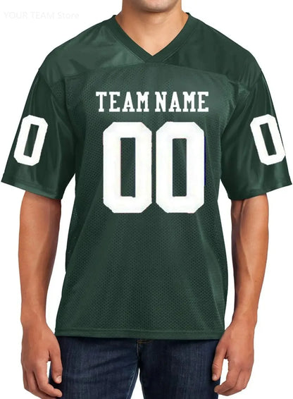 Custom American Football Jersey Green Large V-Neck Unisex Adult Sports Jersey Personalized Team Uniform - Breathable Polyester