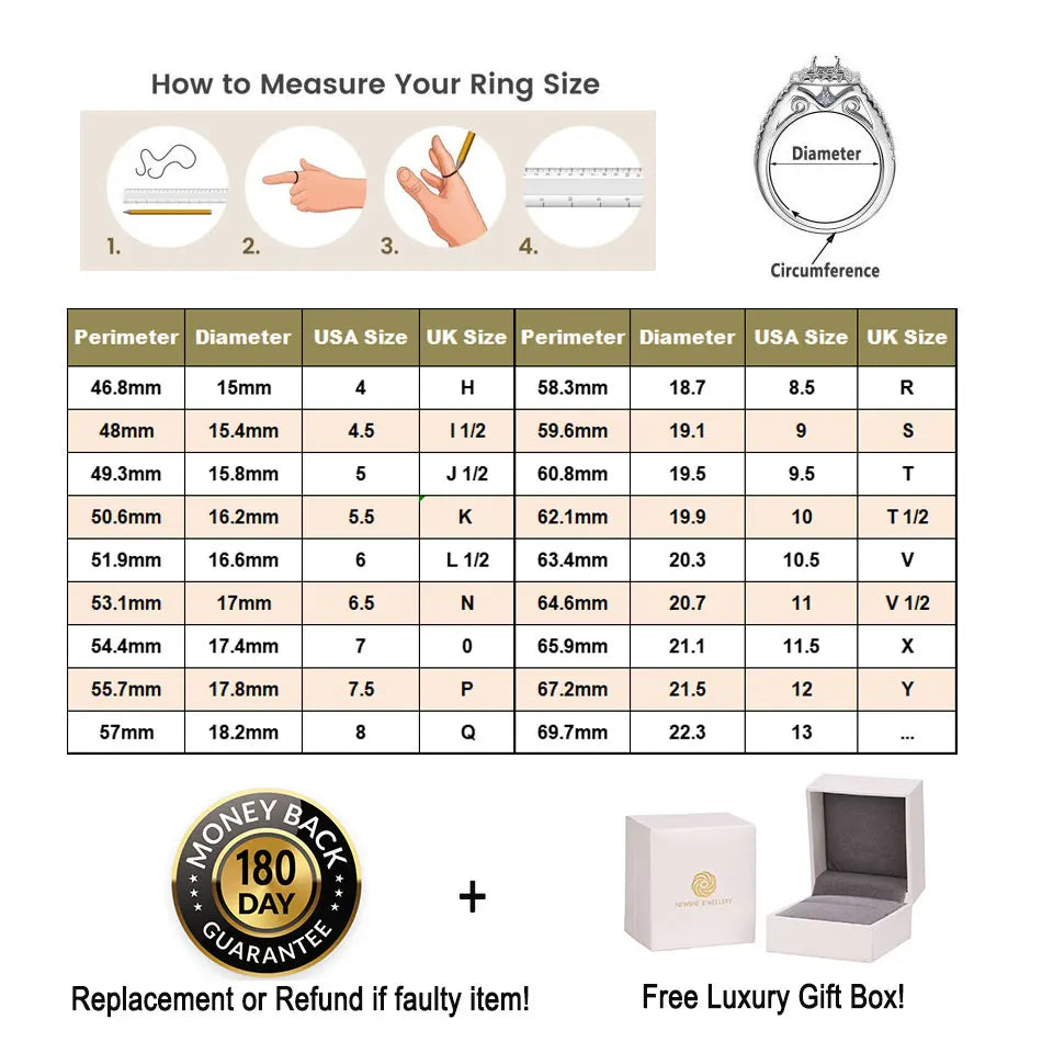 Newshe 2Pcs Halo Round Cut Moissanite Wedding Ring Set for Women Solid 925 Sterling Silver Zircons Luxury Bridal Rings