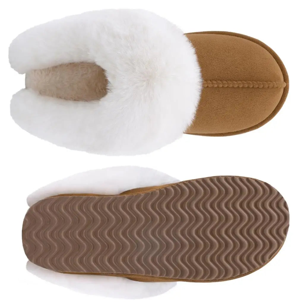 Comwarm Winter Suede Fur Slippers for Women Plush Home Slippers Fluffy Faux Fur Shoes Indoor Outdoor Furry House Fuzzy Slides