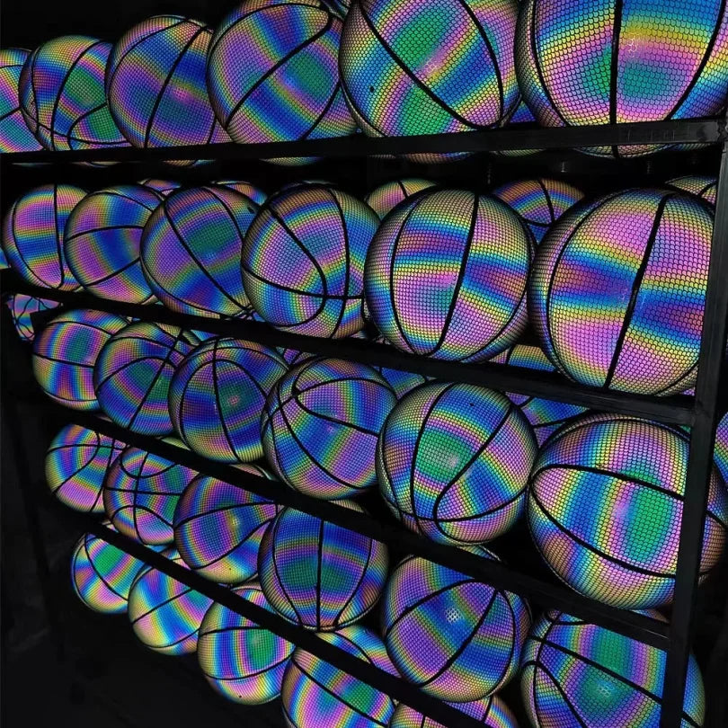 Luminous Basketball Ball Holographic Reflective Lighted Flash Ball PU Wear-Resistant Glowing Basketball Night Sports Game