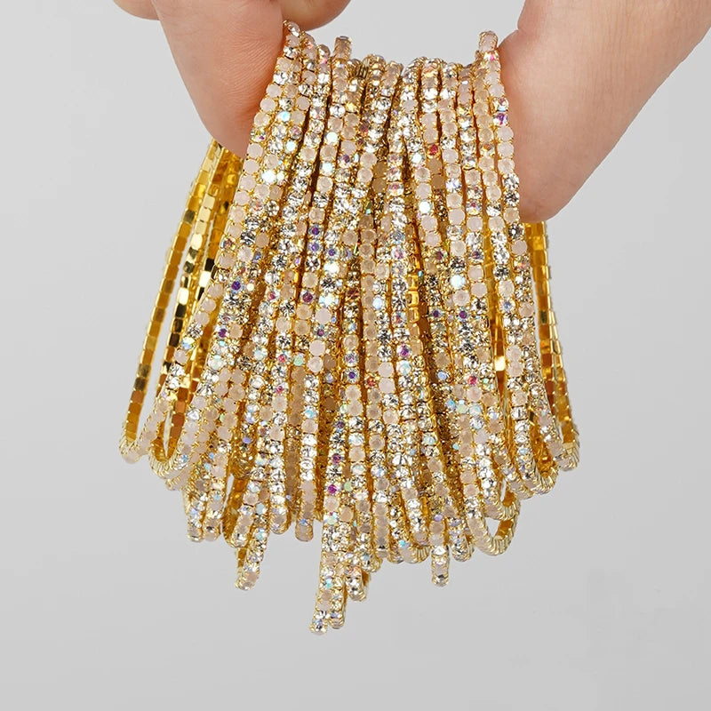 5pcs Fashion Colorful Acrylic Crystal Rhinestone Elastic Bracelet For Women Stretch Wristband Wedding Bracelets Daily Jewelry