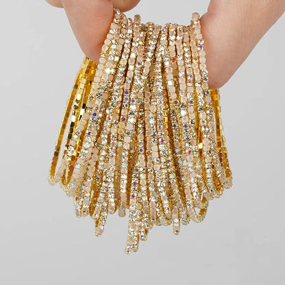 5pcs Fashion Colorful Acrylic Crystal Rhinestone Elastic Bracelet For Women Stretch Wristband Wedding Bracelets Daily Jewelry