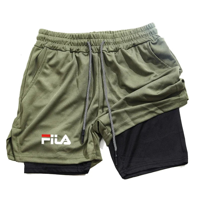 Training Jogging Men's Fitness Jogging Sports Basketball Training Pants 2-in-1 Double-layer Multifunctional Shorts Double Deck