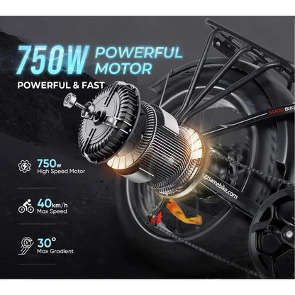 Fat Tire Folding Electric Bike | 750W Motor 20-Inch Wheels | Adult Mountain E-Bike