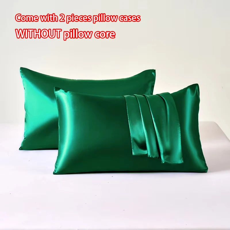 Polyester Satin Pillowcase Set | Two Covers with Envelope Closure | Bedroom & Guest Room