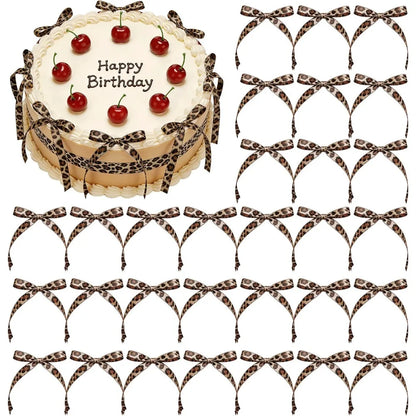 10PCS Leopard Print Cake Topper Bows Ribbon Cheetah Bowknot Toppers for Bachelorette Bridal Shower Jungle Theme Decoration