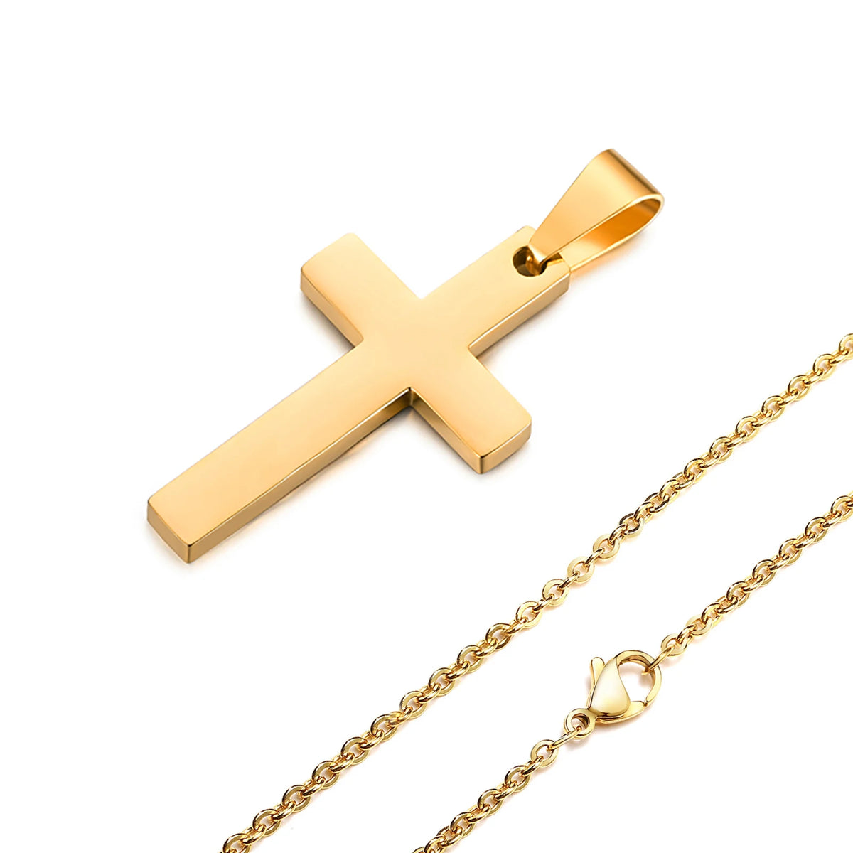 Waterproof Cross Necklaces for Men Male Gifts Jewelry, Anti Allergy Stainless Steel Plain Cross Pendant with Rope Chain