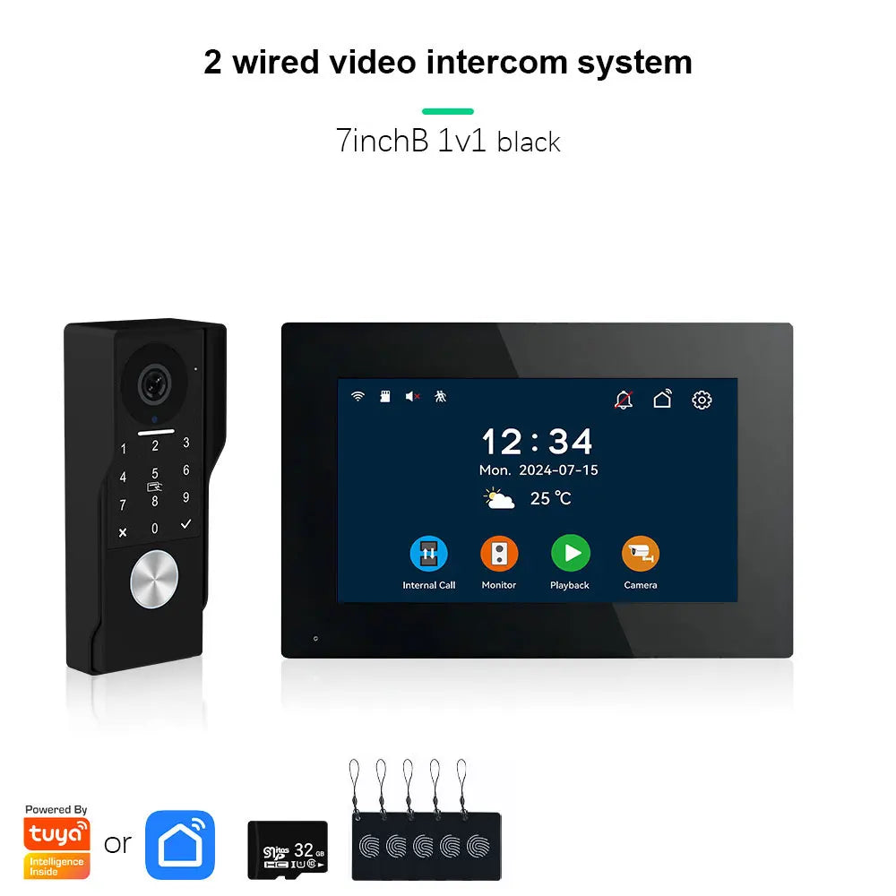 ANJIELO 2-Wire Video Door Phone with TUYA App IC Card PIN Unlock 24 IP Camera Support Smart Video Intercom System for Home 1080P
