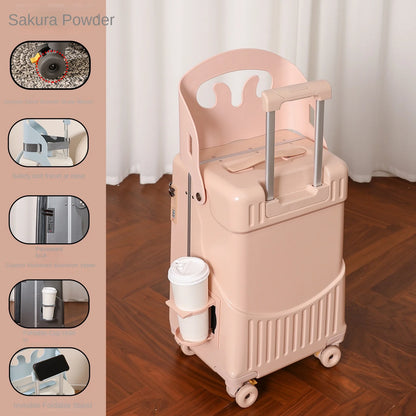 Baby Mother Travel Suitcase Children Can Sit and Ride Luggage with Cup Holder Trolley Case Lazy Walking Boarding Suitcases
