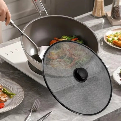 Anti-Splash Splatter Screen With Handle Stainless Steel Oil Splash Guard Fine Mesh Anti Grease Lid Frying Pan Use