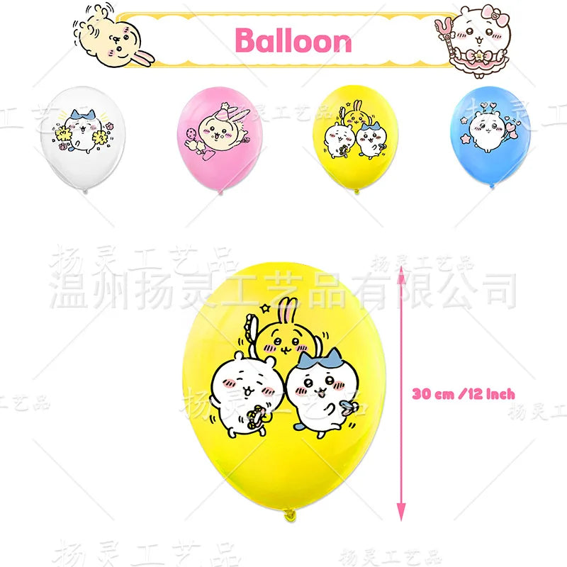 kawaii Chiikawa Birthday Party Disposable tableware Banner Cake Topper Hanging Flag Latex Foil Balloons Birthday Decorations Toy