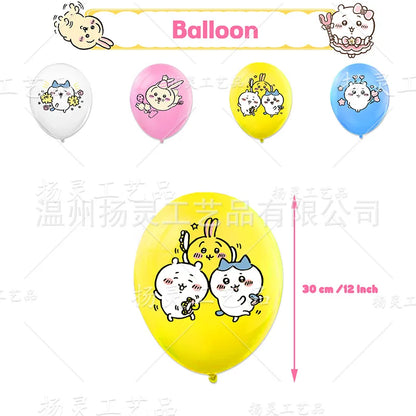 kawaii Chiikawa Birthday Party Disposable tableware Banner Cake Topper Hanging Flag Latex Foil Balloons Birthday Decorations Toy