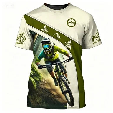 Outdoor Mountain Bike Sport Theme Printed Short-sleeve T-shirt Breathable Casual Sport Top for Cycling Enthusiasts