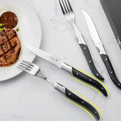 2-10pcs Laguiole Steak Knifes Dinner Knives Black Wood Handle Dinnerware Stainless Table Knife and Fork Wooden Tableware Cutlery