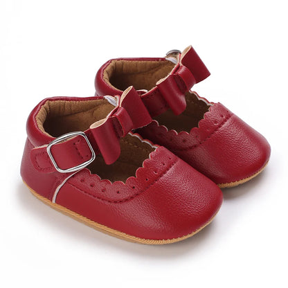 Breathable Newborn Baby Shoes Baby Boy Girl Shoes Girl Classic Bowknot Rubber Sole Anti-slip PU  Toddler Shoes First Walker