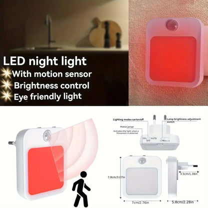 1pc Smart Night Light With Motion Sensor, Modern Red Lighting, Suitable For Bedroom, Bathroom, Kitchen And Living Room