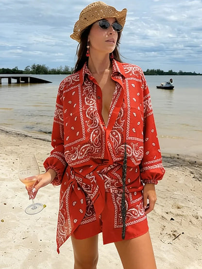Women's Bandana Print Shorts Top Set Sleeveless Backless Halter Crop Tops Matching Mini Shorts Summer Beach Vacation Lady Outfit