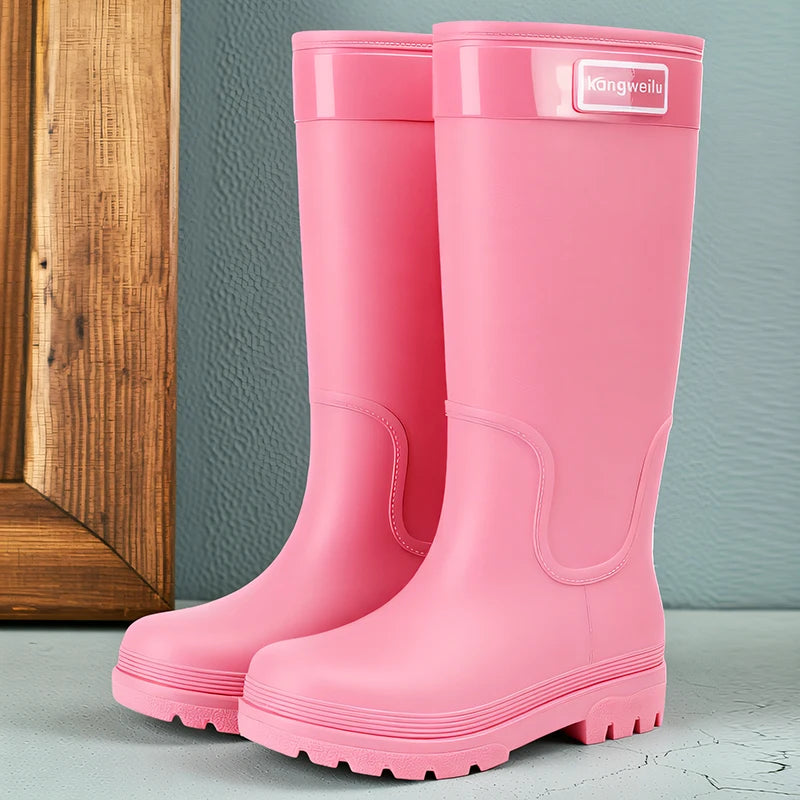 High-top rain boots, women's rain boots, lined adult outer wear, waterproof hiking boots, anti-slip shoes, durable sole