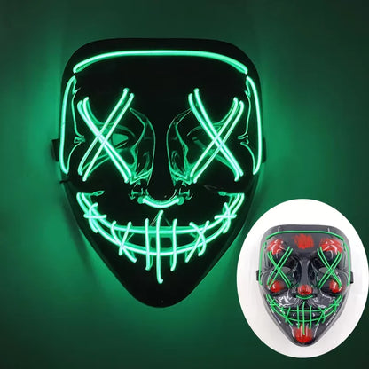 Wireless LED Neon Purge Mask & Fiber Optic Gloves, Scary Glow In Dark Mask for Halloween Carnival Cosplay Bar Birthday Party