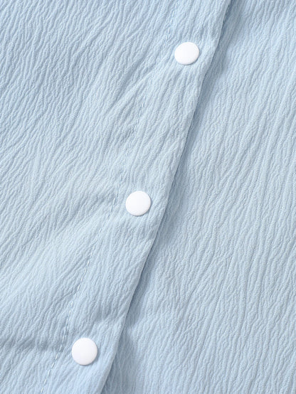 Summer new baby girl blue bubble short sleeved patch white lace round neck dress gentle, sweet and cute