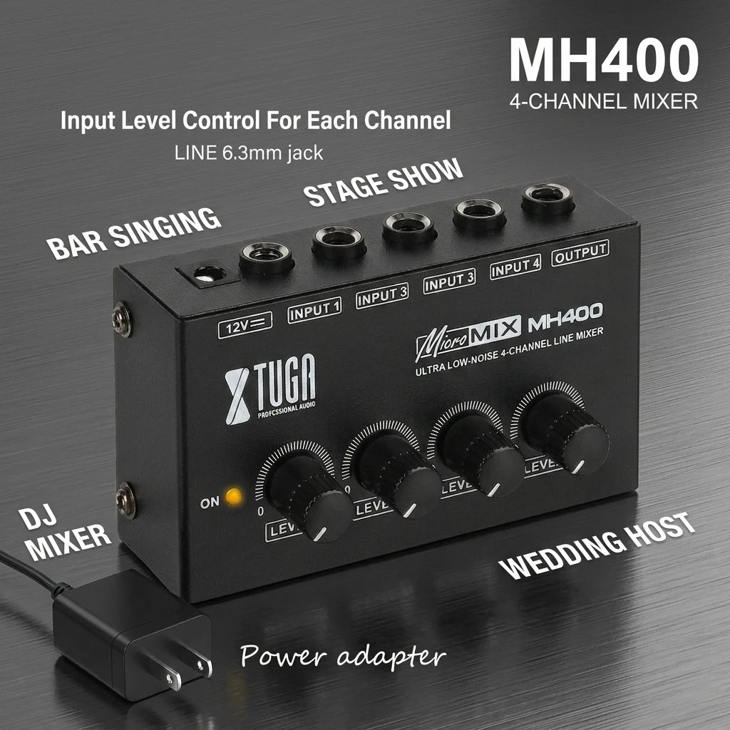 Mini Mixing Console 4 Channel Audio Mixer Mobile Recording Soundcard Studio Podcasting Live Streaming Equipment MH400